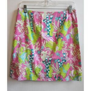 Lilly Pulitzer Skirt Womens 6 Pink Green Blue Coral Reef Print Cotton Classic